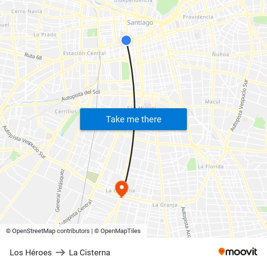 Los Héroes to La Cisterna map