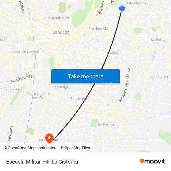 Escuela Militar to La Cisterna map