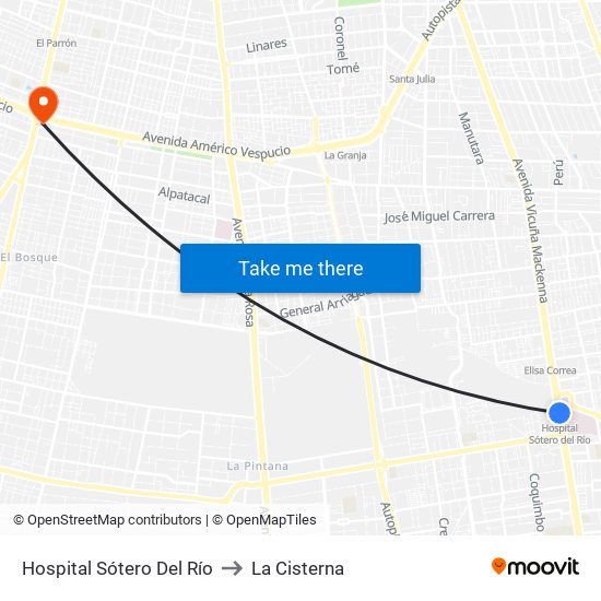 Hospital Sótero Del Río to La Cisterna map