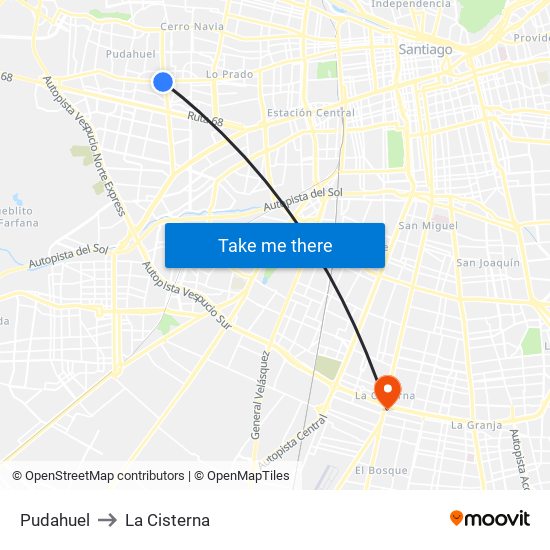 Pudahuel to La Cisterna map