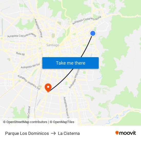 Parque Los Dominicos to La Cisterna map