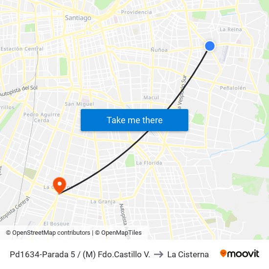 Pd1634-Parada 5 / (M) Fdo.Castillo V. to La Cisterna map
