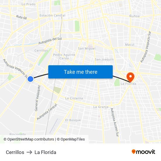 Cerrillos to La Florida map