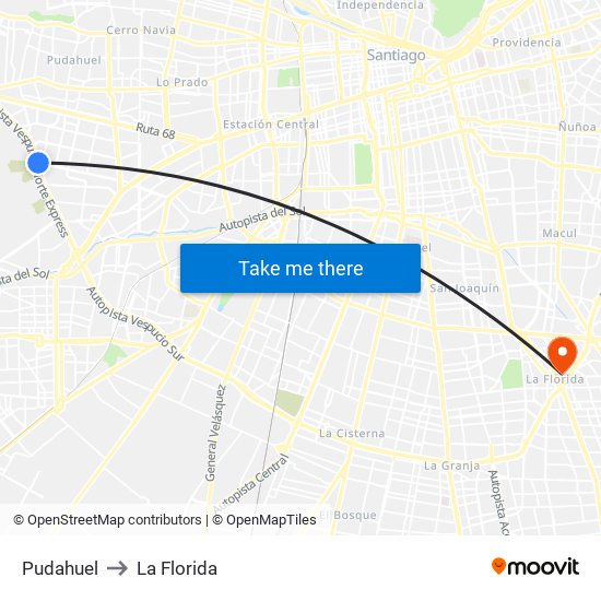 Pudahuel to La Florida map