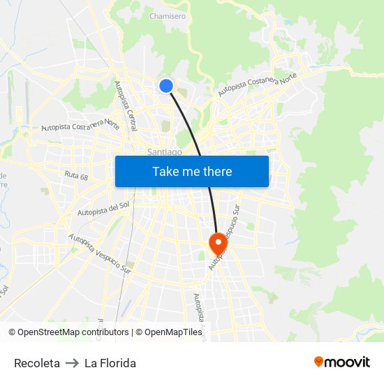 Recoleta to La Florida map