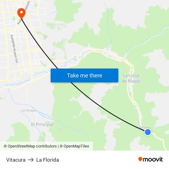 Vitacura to La Florida map