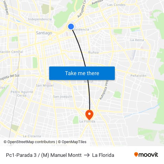 Pc1-Parada 3 / (M) Manuel Montt to La Florida map
