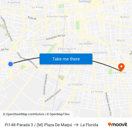 Pi148-Parada 3 / (M) Plaza De Maipú to La Florida map