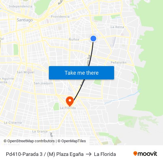 Pd410-Parada 3 / (M) Plaza Egaña to La Florida map