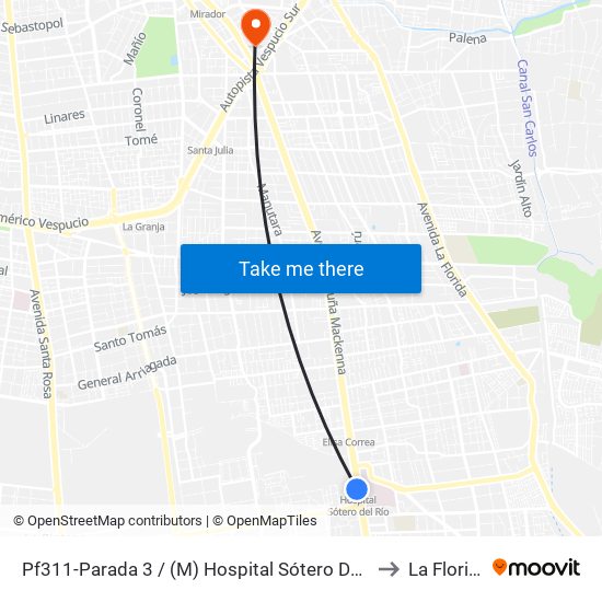 Pf311-Parada 3 / (M) Hospital Sótero Del Río to La Florida map
