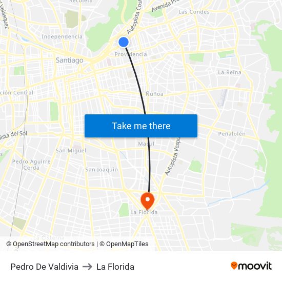 Pedro De Valdivia to La Florida map