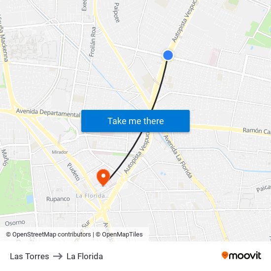 Las Torres to La Florida map