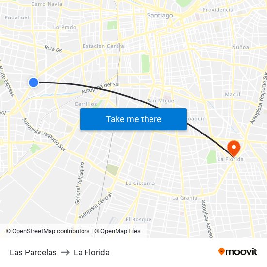 Las Parcelas to La Florida map