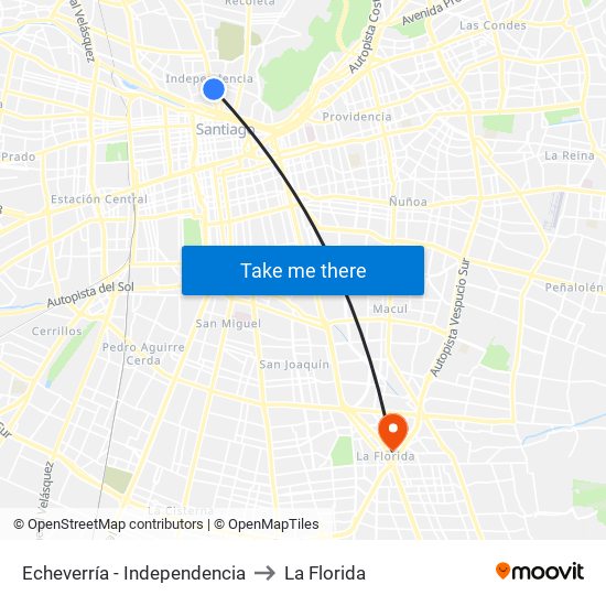 Echeverría - Independencia to La Florida map