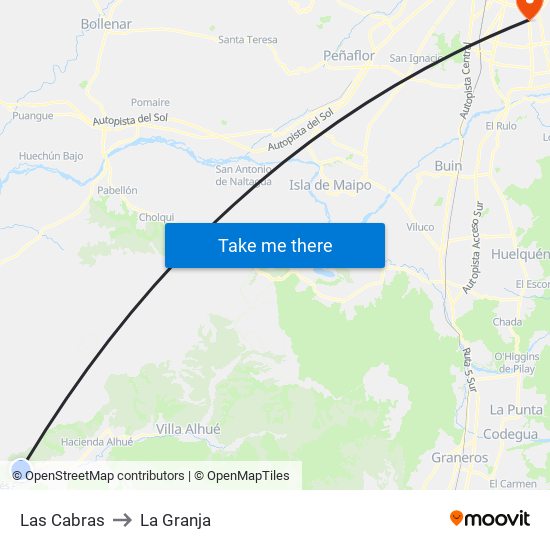 Las Cabras to La Granja map