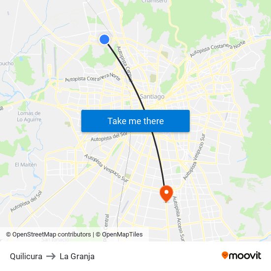 Quilicura to La Granja map