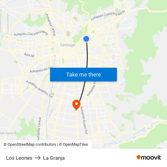 Los Leones to La Granja map