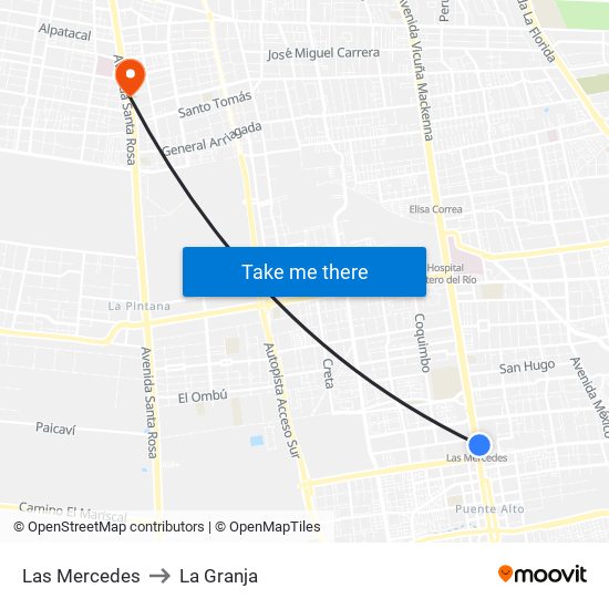 Las Mercedes to La Granja map