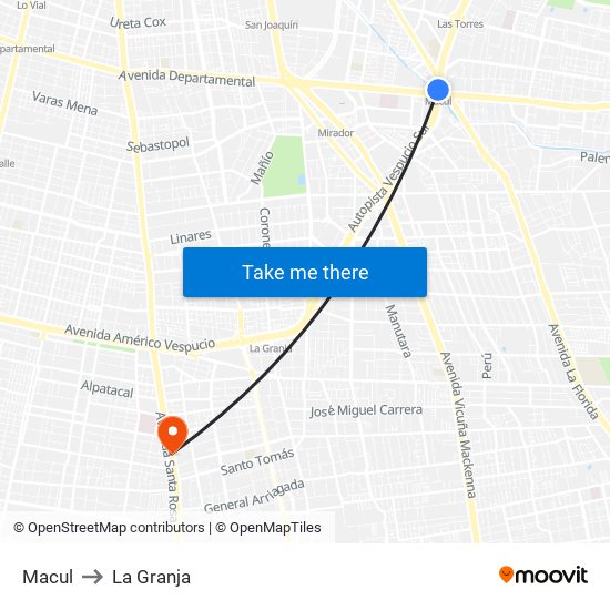 Macul to La Granja map