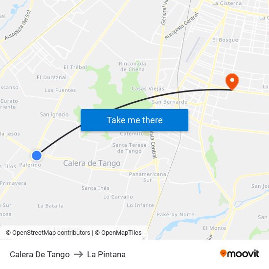 Calera De Tango to La Pintana map