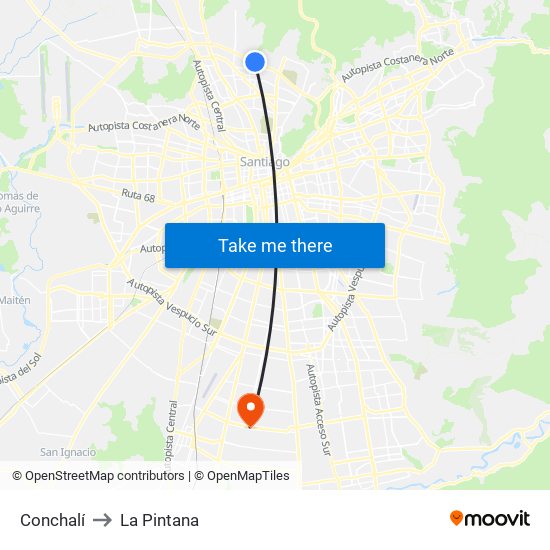 Conchalí to La Pintana map