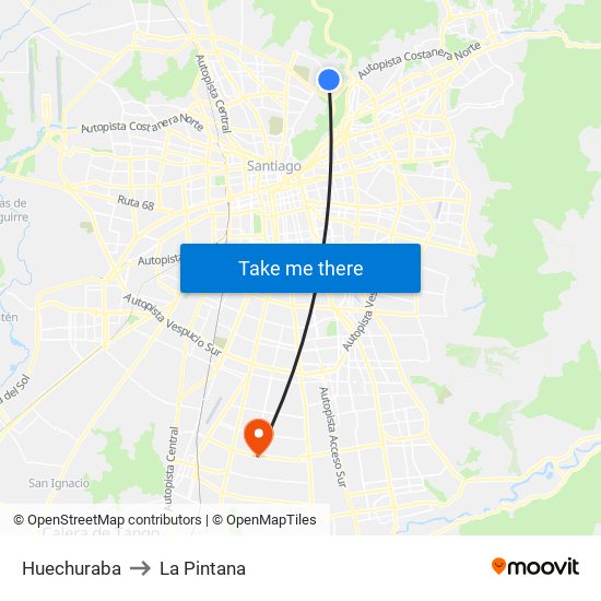 Huechuraba to La Pintana map