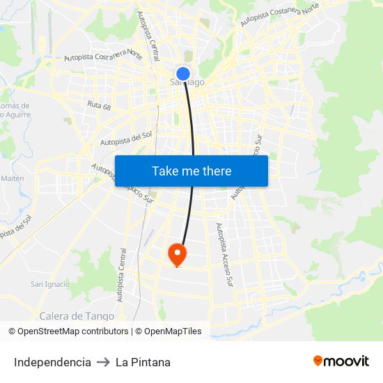 Independencia to La Pintana map