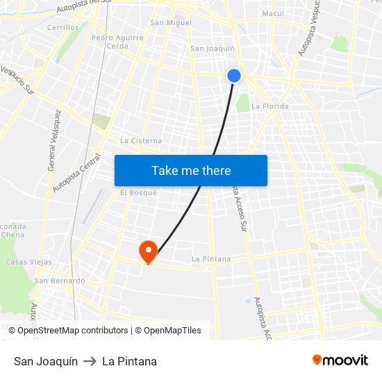 San Joaquín to La Pintana map