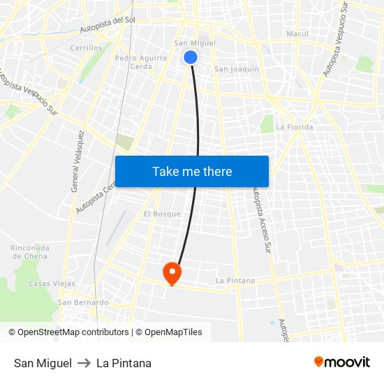 San Miguel to La Pintana map