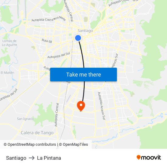 Santiago to La Pintana map