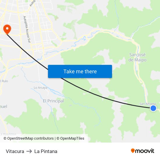 Vitacura to La Pintana map