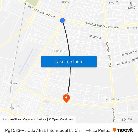 Pg1583-Parada / Est. Intermodal La Cisterna to La Pintana map