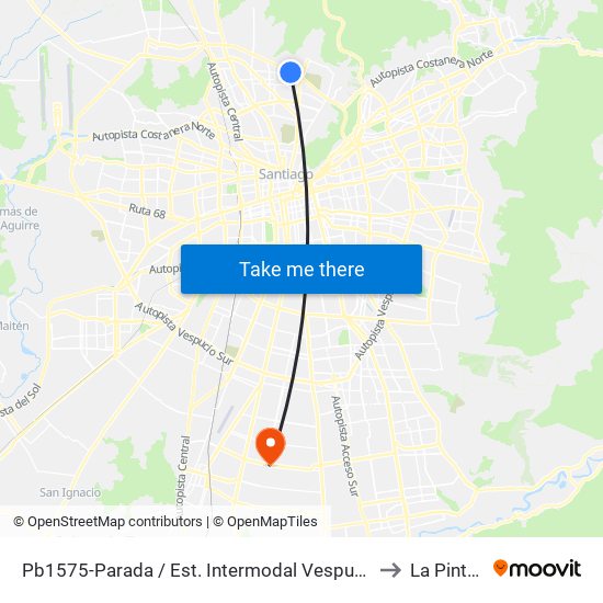 Pb1575-Parada / Est. Intermodal Vespucio Norte to La Pintana map