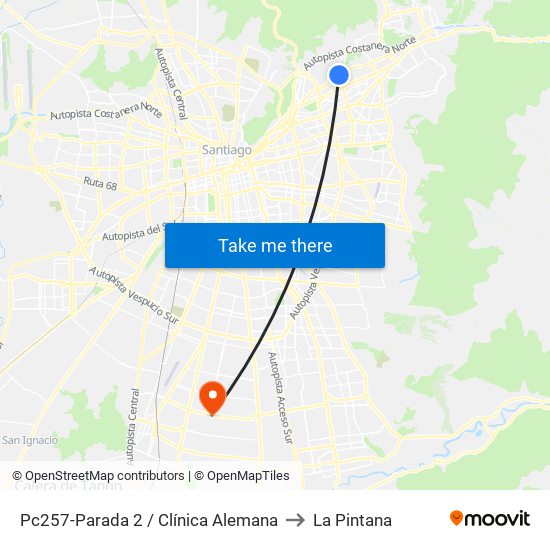 Pc257-Parada 2 / Clínica Alemana to La Pintana map