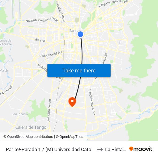 Pa169-Parada 1 / (M) Universidad Católica to La Pintana map
