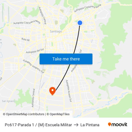 Pc617-Parada 1 / (M) Escuela Militar to La Pintana map