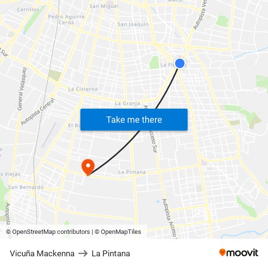 Vicuña Mackenna to La Pintana map