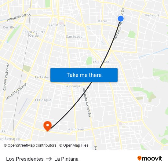 Los Presidentes to La Pintana map