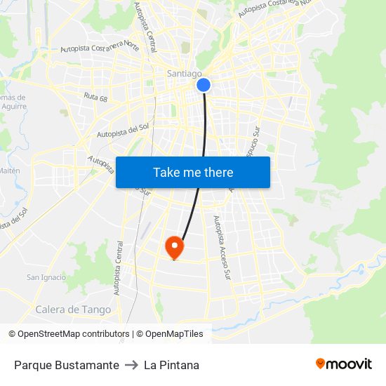 Parque Bustamante to La Pintana map