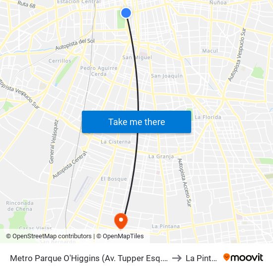 Metro Parque O'Higgins (Av. Tupper Esq. Av. Viel) to La Pintana map