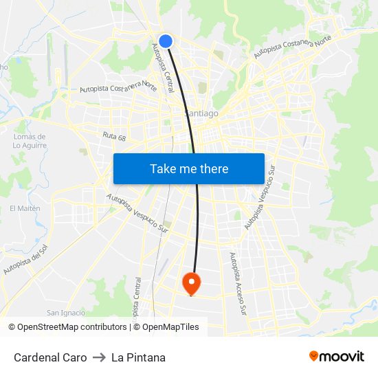 Cardenal Caro to La Pintana map