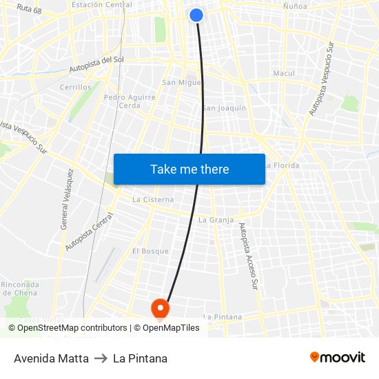 Avenida Matta to La Pintana map