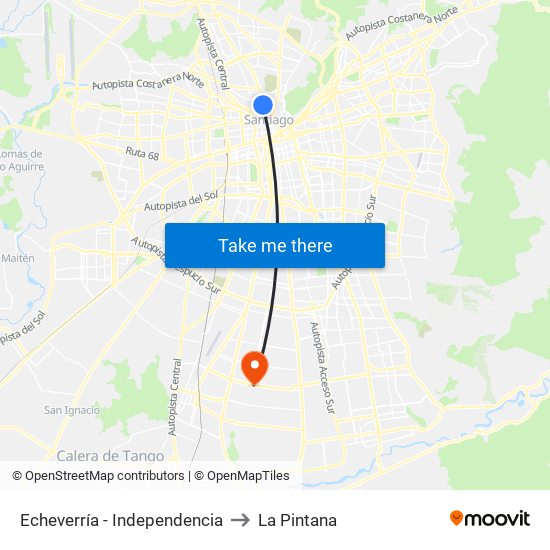 Echeverría - Independencia to La Pintana map