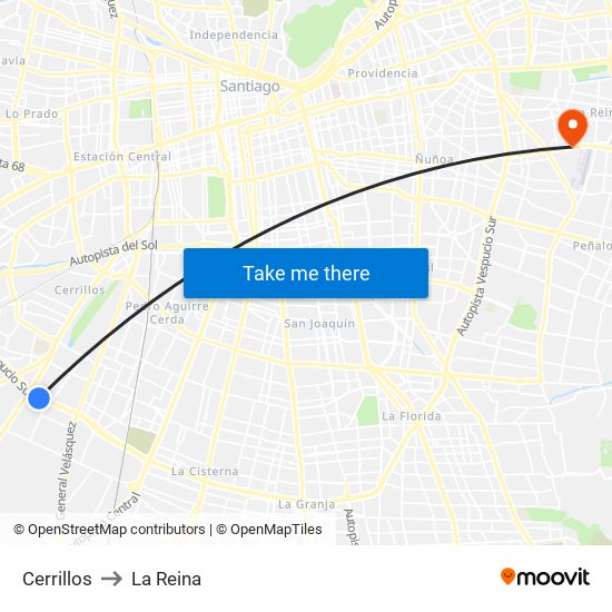 Cerrillos to La Reina map