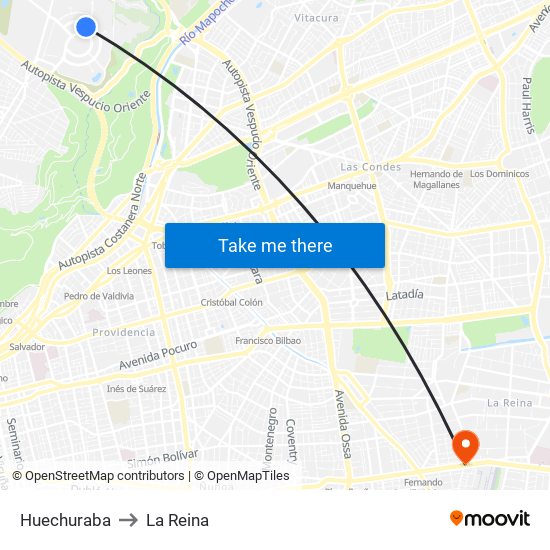 Huechuraba to La Reina map