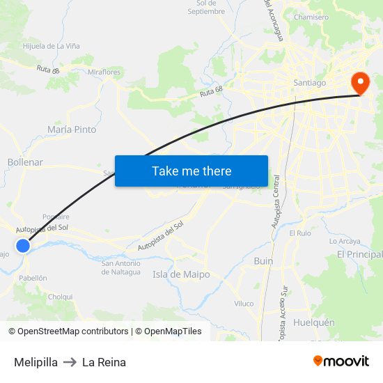 Melipilla to La Reina map