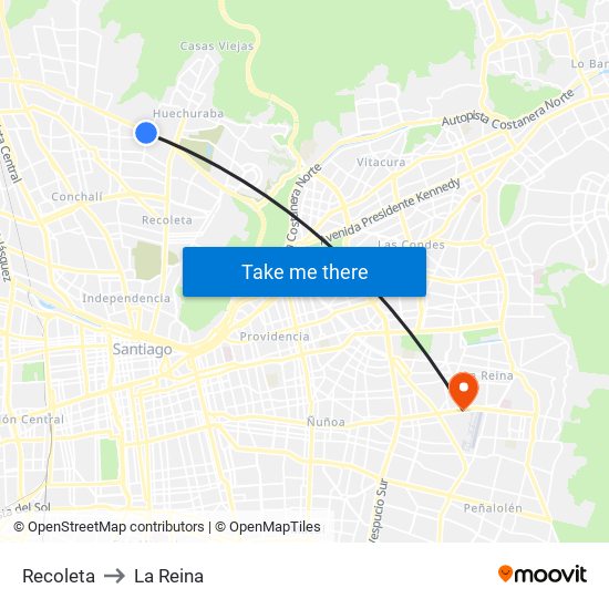 Recoleta to La Reina map