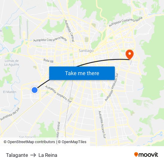 Talagante to La Reina map