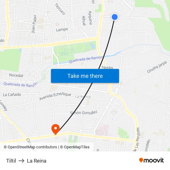 Tiltil to La Reina map