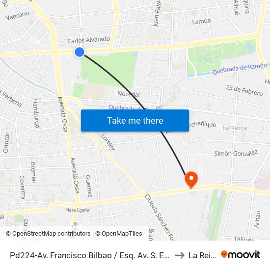 Pd224-Av. Francisco Bilbao / Esq. Av. S. Elcano to La Reina map